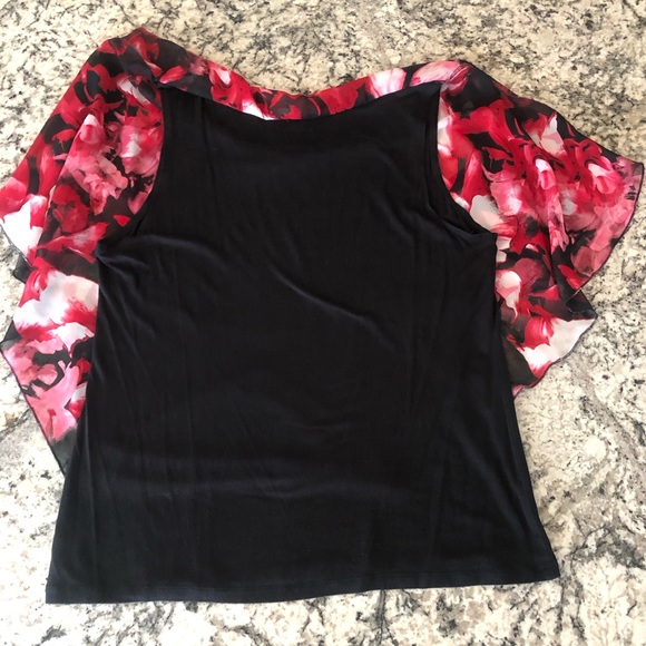 AB Studio Shear Floral 3/4 Length Angel Sleeve Blouse w/Tank Top Women’s Size XL - Picture 8 of 16
